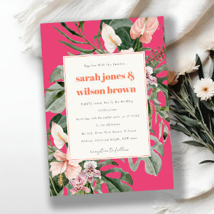 Vibrant Magenta Blush Boho Tropical Floral Wedding Invitation