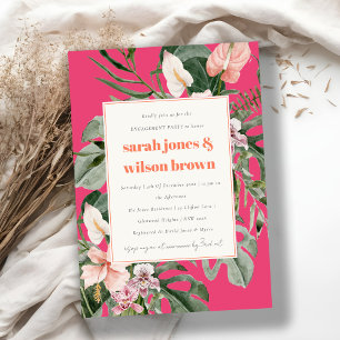 Vibrant Magenta Blush Tropical Floral Engagement Invitation