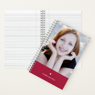 Vibrant Magenta Heart and Photo with Name Notebook