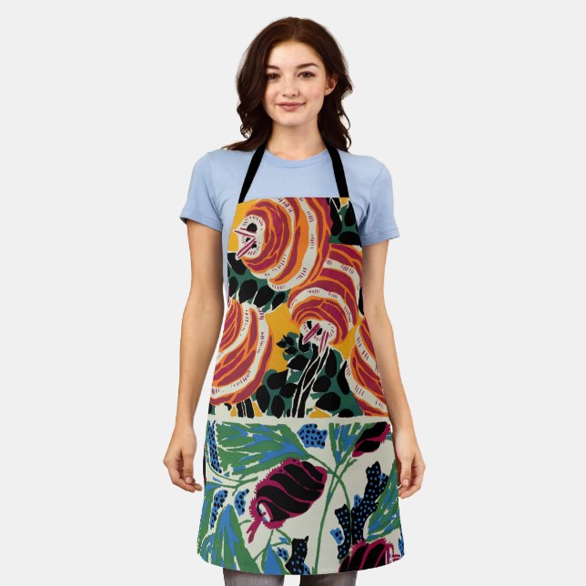 Vibrant Magenta & Orange Abstract Flower Art Apron (Worn)