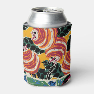 Vibrant Magenta & Orange Abstract Flower Art Can Cooler