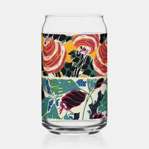 Vibrant Magenta & Orange Abstract Flower Art Can Glass