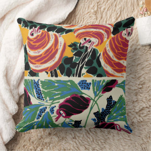 Vibrant Magenta & Orange Abstract Flower Art Cushion