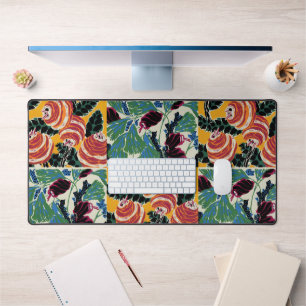 Vibrant Magenta & Orange Abstract Flower Art Desk Mat