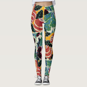 Vibrant Magenta & Orange Abstract Flower Art Leggings