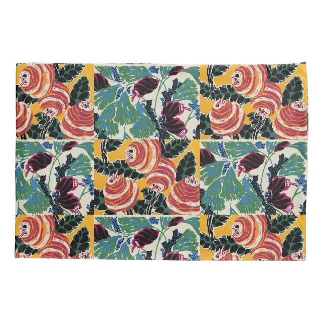 Vibrant Magenta & Orange Abstract Flower Art Pillowcase (Back)