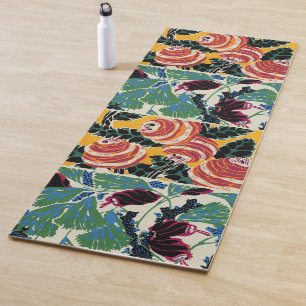 Vibrant Magenta & Orange Abstract Flower Art Yoga Mat