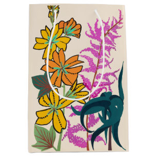 Vibrant Magenta & Orange Art Deco Flower Art Medium Gift Bag