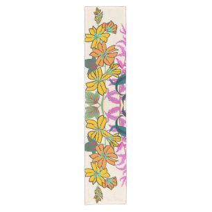 Vibrant Magenta & Orange Art Deco Flower Art Short Table Runner
