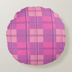 Vibrant Magenta Pink Plaid Aesthetic Round Cushion