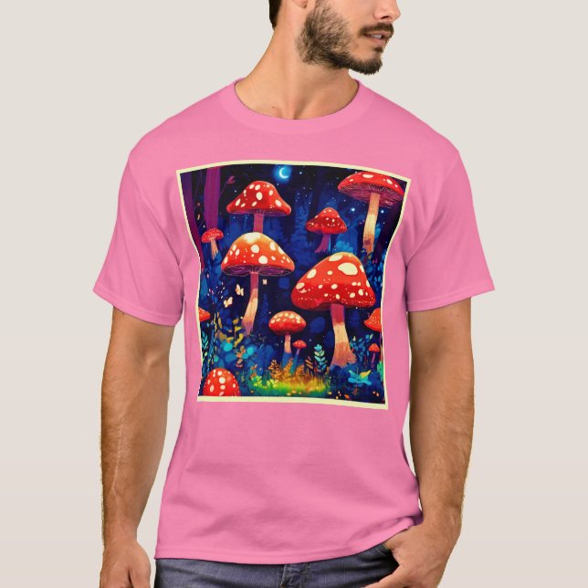 Vibrant Magic Mushroom Forest Art T-Shirt (Front)