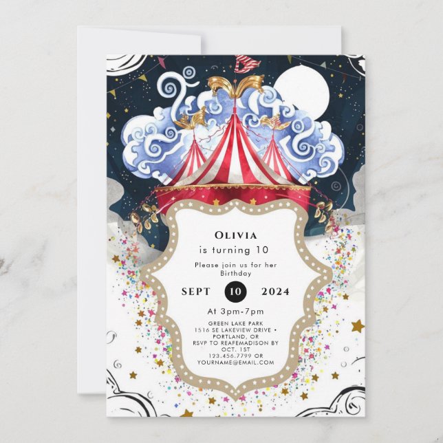 Vibrant Magical Circus Birthday Invitation (Front)