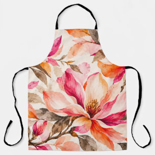 Vibrant Magnolia Botanical Floral Design Apron