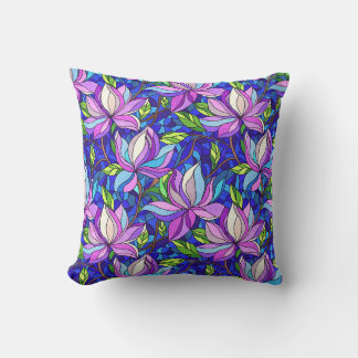 Vibrant Magnolias in Timeless Stained Glass Artist Cushion