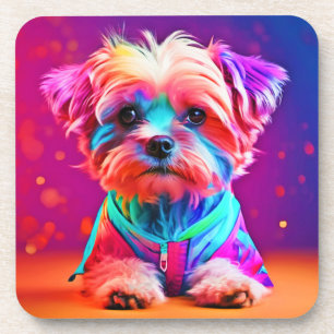 Vibrant Maltese Pup Art Coaster