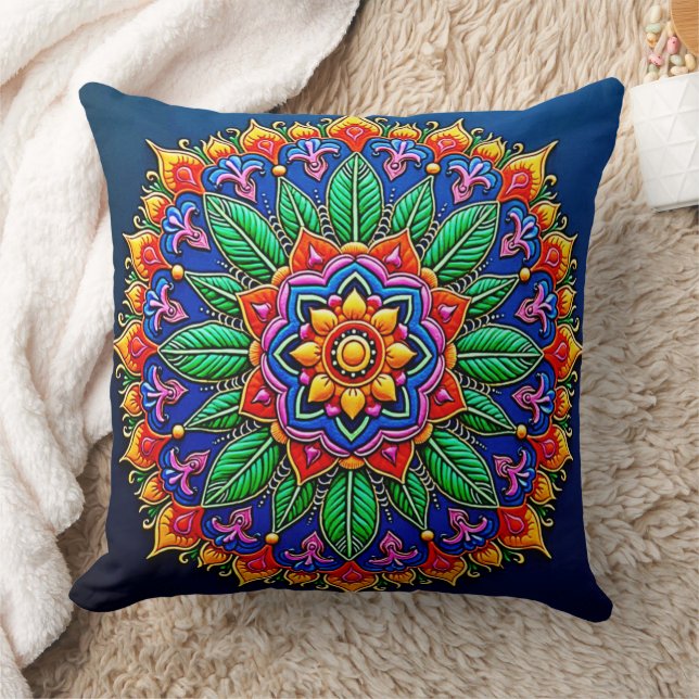 Vibrant Mandala Artistry Cushion (Blanket)