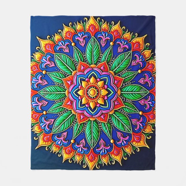 Vibrant Mandala Artistry Fleece Blanket (Front)