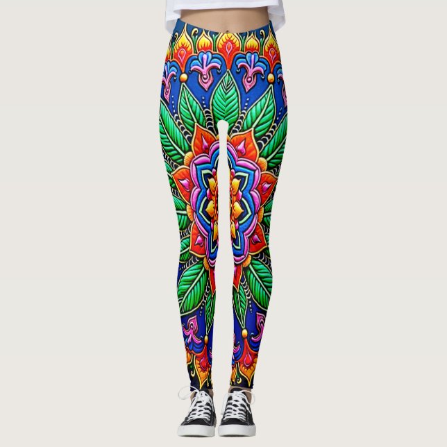 Vibrant Mandala Artistry Leggings (Front)