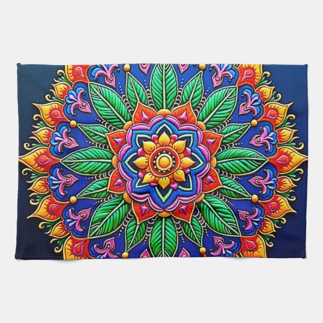 Vibrant Mandala Artistry Tea Towel (Horizontal)