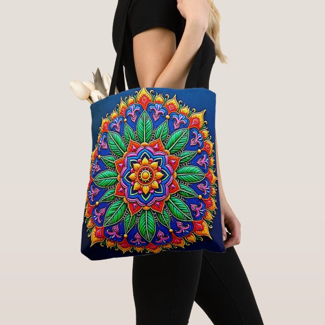 Vibrant Mandala Artistry Tote Bag (Close Up)