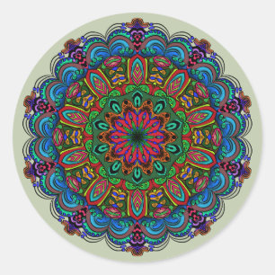 Vibrant Mandala Floral & Geometric Pattern Classic Round Sticker
