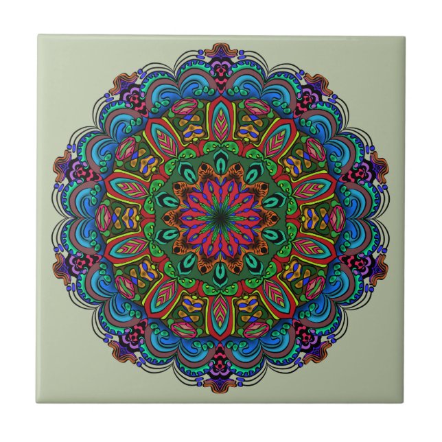 Vibrant Mandala Floral & Geometric Pattern Tile (Front)