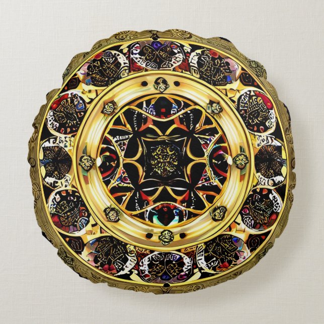 Vibrant Mandala Pattern Meditation Decor ✨ Round Cushion (Front)