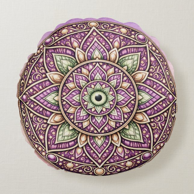 Vibrant Mandala Throw Pillow – Colourful Geometric (Front)