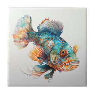 Vibrant Mandarin Fish Watercolor Tile