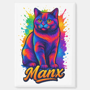 Vibrant Manx Cat Pop Art – Colourful Neon Street Magnet
