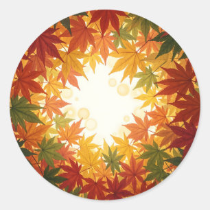 Vibrant Maple Leaf Circular Autumn Frame Classic Round Sticker