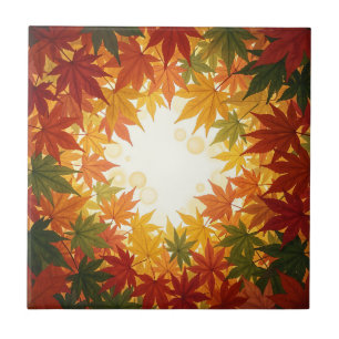 Vibrant Maple Leaf Circular Autumn Frame Tile