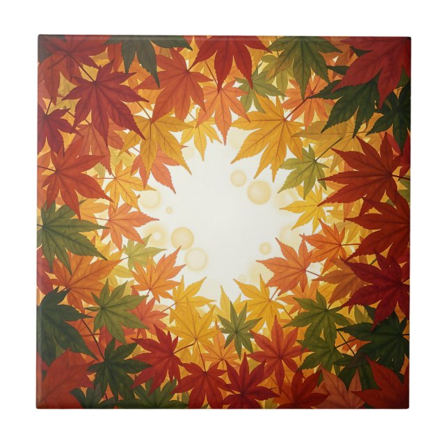 Vibrant Maple Leaf Circular Autumn Frame Tile (Front)