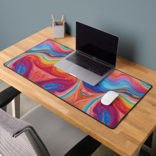 Vibrant Marbled Acrylic Swirls Abstract Elegance Desk Mat