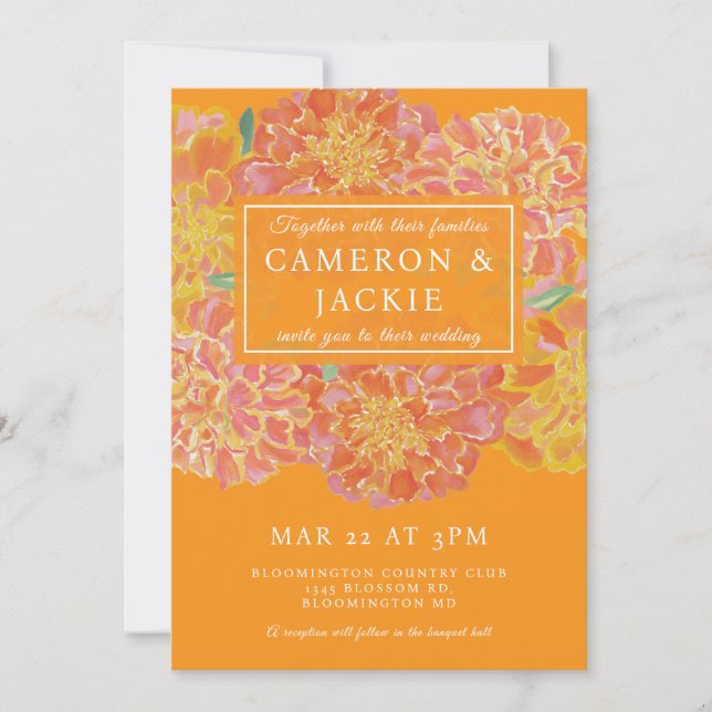 Vibrant Marigold Orange Wedding Invitation (Front)