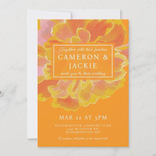 Vibrant Marigold Orange Wedding Invitation (Front)
