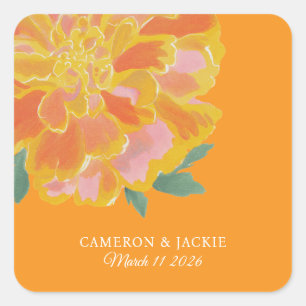 Vibrant Marigold Summer Wedding Square Sticker