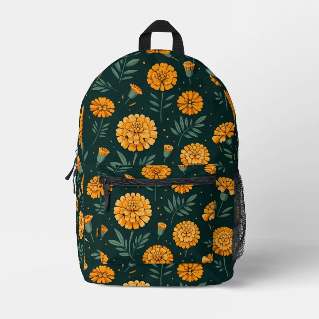 Vibrant Marigolds Pattern Printed Backpack (Front)