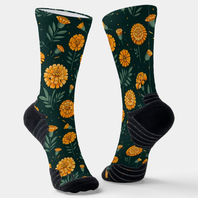 Vibrant Marigolds Pattern Socks (Angled)