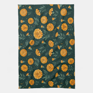 Vibrant Marigolds Pattern Tea Towel