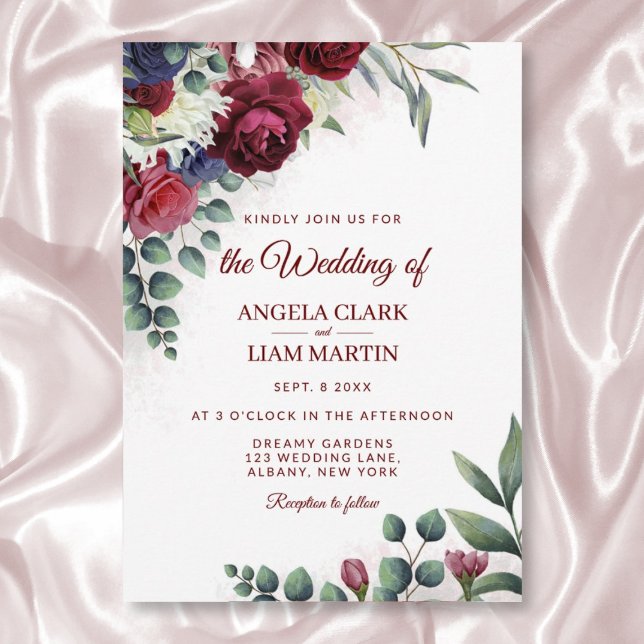 Vibrant Marsala, Blush Pink, Navy Floral Invitation (Creator Uploaded)