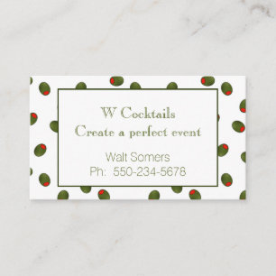 Vibrant Martini Olives Bartender Business Card