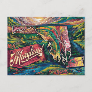 Vibrant Maryland Map Art Postcard