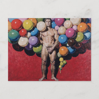 Vibrant Masculine Nude Surrealist Painting Postcard
