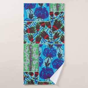 Vibrant Maximalist Blue & Green Floral Art Bath Towel Set