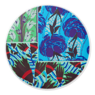 Vibrant Maximalist Blue & Green Floral Art Ceramic Knob