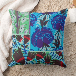 Vibrant Maximalist Blue & Green Floral Art Cushion
