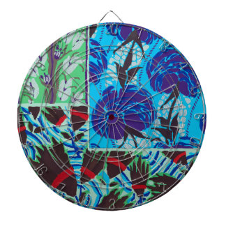 Vibrant Maximalist Blue & Green Floral Art Dartboard
