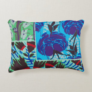 Vibrant Maximalist Blue & Green Floral Art Decorative Cushion