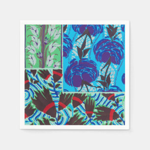 Vibrant Maximalist Blue & Green Floral Art Napkin